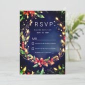 赤い緑の青いクリスマスフローラとRSVP 招待状 (スタンド正面)