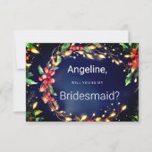 赤い緑の青いクリスマス・フローラの花嫁 招待状 (正面)