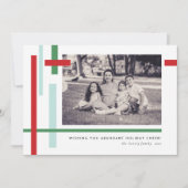 赤い緑の青い色のストリップモダンクリスマス シーズンカード (正面)