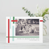 赤い緑の青い色のストリップモダンクリスマス シーズンカード (スタンド正面)