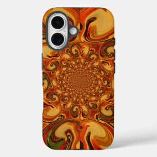 赤い緑の黄色のカッコいいレトロヴィンテージ花デザイン iPhone 16ケース