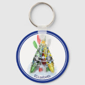 赤い緑の黄色のカヤッククリスマスツリーパーソナライズされた キーホルダー (正面)
