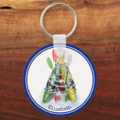 赤い緑の黄色のカヤッククリスマスツリーパーソナライズされた キーホルダー (正面)
