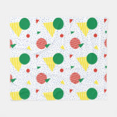 赤い緑の黄色の青い丸の三角形のドットパターン フリースブランケット (正面(横))