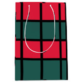 赤い緑の黒い市松模様にストライプ ミディアムペーパーバッグ (正面)