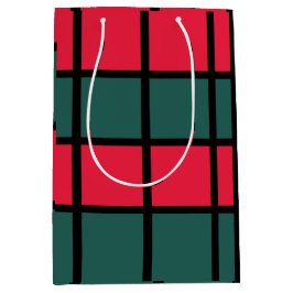 赤い緑の黒い市松模様にストライプ ミディアムペーパーバッグ