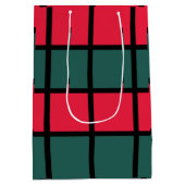 赤い緑の黒い市松模様にストライプ ミディアムペーパーバッグ (裏面)