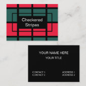 赤い緑の黒い市松模様にストライプ 名刺 (正面/裏面)
