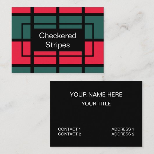 赤い緑の黒い市松模様にストライプ 名刺 (正面/裏面)