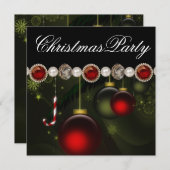 赤い緑の黒い金ゴールド装飾品クリスマスパーティー 招待状 (正面/裏面)