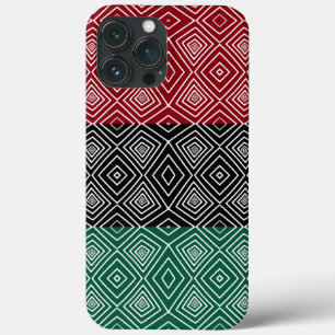 赤い緑の黒の部族のダイヤモンドのアフリカパターン iPhone 13 PRO MAXケース