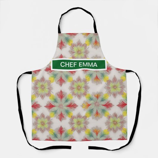 赤い緑のBOHOパターン エプロン (正面)