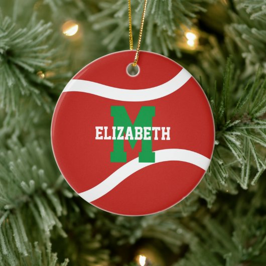 赤い緑または任意の色の女の子の男の子テニス セラミックオーナメント (ツリー)