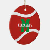 赤い緑または任意の色の女の子の男の子テニス セラミックオーナメント (右)