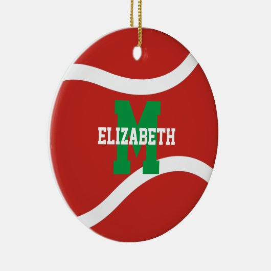 赤い緑または任意の色の女の子の男の子テニス セラミックオーナメント (右)