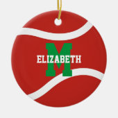 赤い緑または任意の色の女の子の男の子テニス セラミックオーナメント (正面)