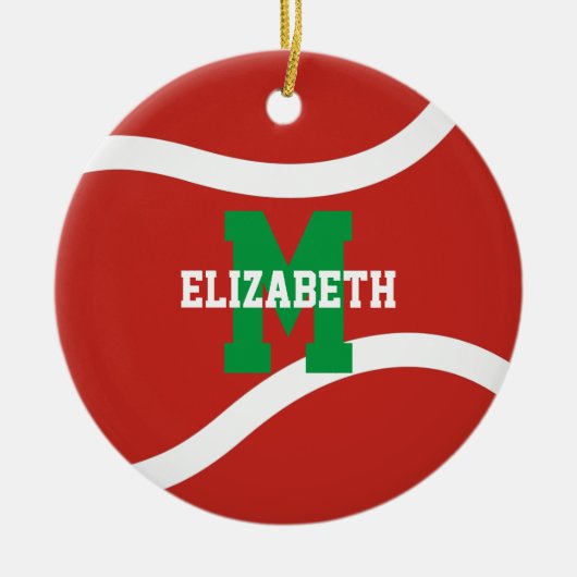 赤い緑または任意の色の女の子の男の子テニス セラミックオーナメント (正面)