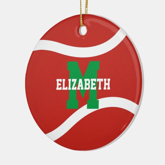 赤い緑または任意の色の女の子の男の子テニス セラミックオーナメント (左)