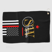 赤い線とモノグラムの名前/署モダン名 ゴルフタオル (横)