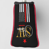 赤い線とモノグラムの名前/署モダン名 ゴルフヘッドカバー (回転90)