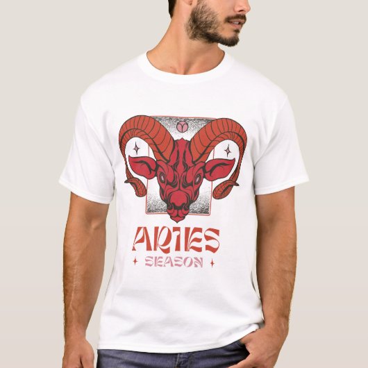 赤い線画の牡羊座のラムのヘッド Tシャツ (正面)