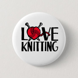 赤い編み物のラブ白黒 缶バッジ