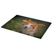 赤い縁どコリーと紅葉のガーランド カッティングボード (角)