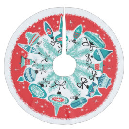 赤い縁どレトロオーナメント ブラッシュドポリエステルツリースカート