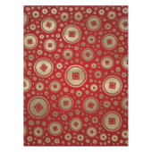 赤い縁起の金ゴールド中国の硬貨の模様 テーブルクロス (正面)