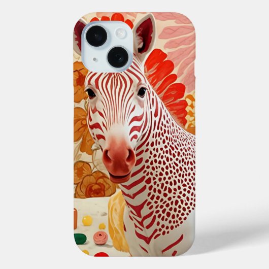 赤い縞模様のシマウマコラージュアート - 楽しくてカラフル Case-Mate iPhoneケース (裏面)
