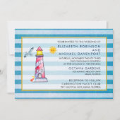 赤い縞模様の水彩灯台ウェディング 招待状 (正面)