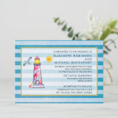 赤い縞模様の水彩灯台ウェディング 招待状 (スタンド正面)