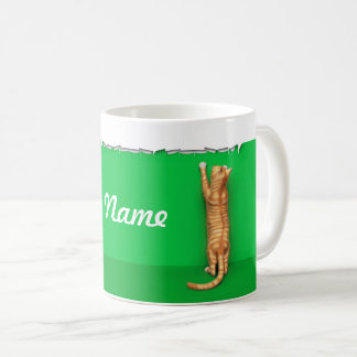 赤い縞模様の猫が紙を引き裂くコーヒーマグ コーヒーマグカップ