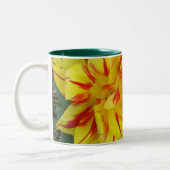 赤い縞模様の黄色の花 ツートーンマグカップ (左)