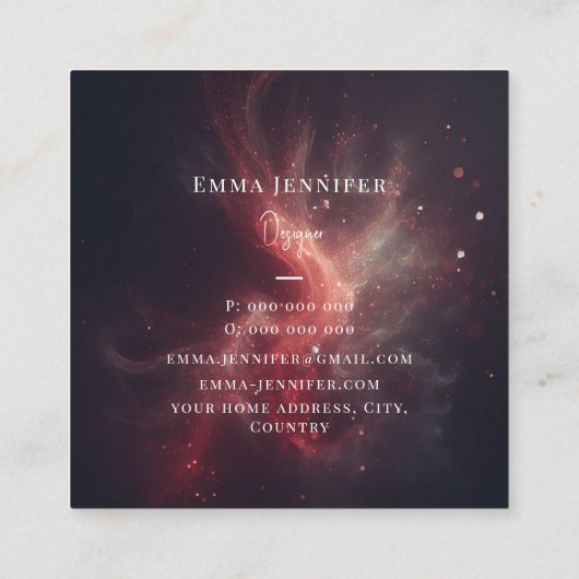 赤い繊細なやさしいグリッターの背景 スクエア名刺 (裏面)