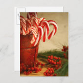 赤い缶詰のキャンディー缶と果実 ポストカード (正面/裏面)