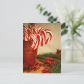 赤い缶詰のキャンディー缶と果実 ポストカード (スタンド正面)