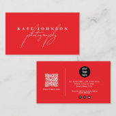赤い署名スクリプトQRコードソーシャルメディア 名刺 (正面/裏面)