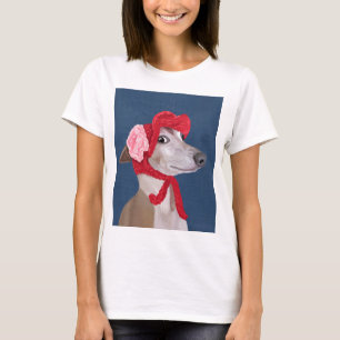 赤い羊毛質の帽子を持つグレイハウンド Tシャツ