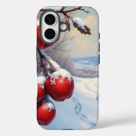 赤い美味しいりんごと雪 iPhone 16ケース