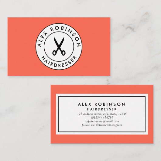 赤い美容院の円はロゴの名刺を切ります 予約カード (正面/裏面)