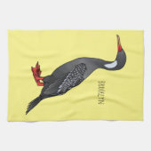 赤い義足の鵜の鳥の漫画イラストレーション キッチンタオル (横)