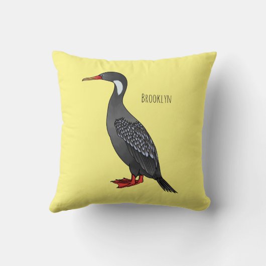 赤い義足の鵜の鳥の漫画イラストレーション クッション (裏面)