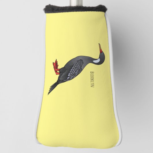 赤い義足の鵜の鳥の漫画イラストレーション ゴルフヘッドカバー (回転90)