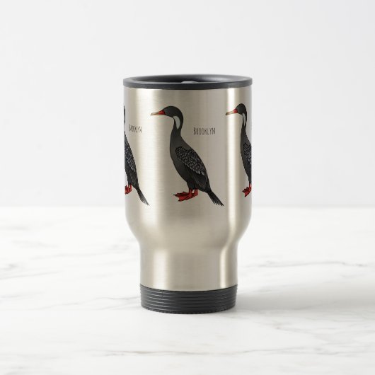 赤い義足の鵜の鳥の漫画イラストレーション トラベルマグ (中央)