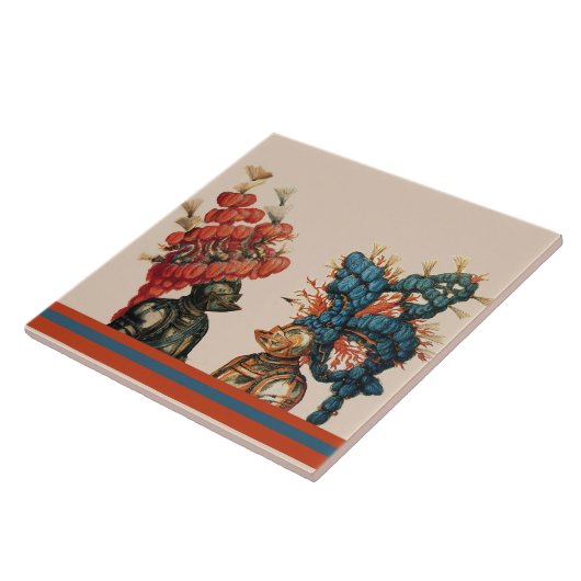 赤い羽の竜を持つ中世の騎士ヘルメット タイル (側面)