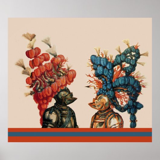 赤い羽の竜を持つ中世の騎士ヘルメット ポスター (正面)