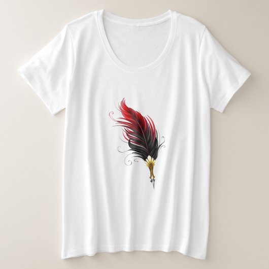 赤い羽根ペン(金ゴールドペン) プラスサイズTシャツ (デザイン正面)