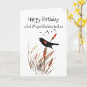 赤い翼の黒鳥の個性 誕生日 おもしろ 鳥 カード (黄色い花)