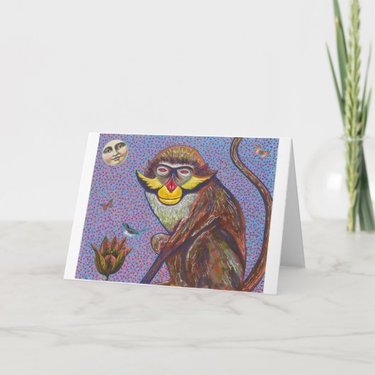 赤い耳のモンキーグリーティングカード シーズンカード (正面)